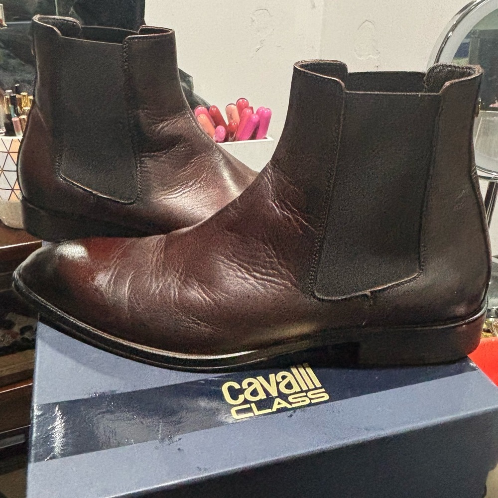 Cavalli Class Men's Dark Brown Leather Ankle Boots